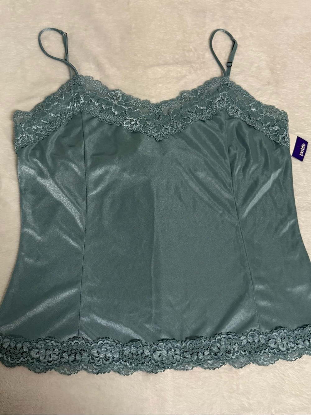 NWT Vintage Y2K Worthington Blue Gray Satin Lace Camisole Tank Top Petite Medium
